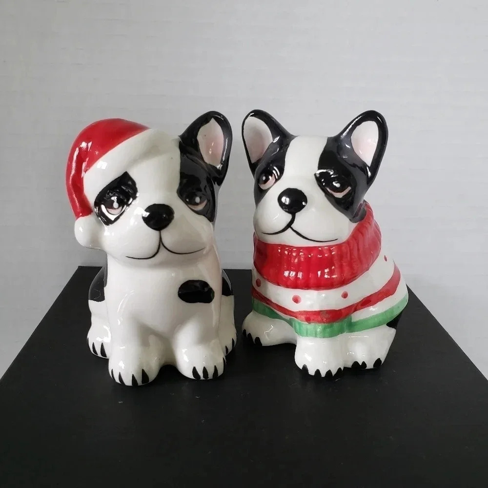 Boston Terrier set of 2 Black/White Christmas/Festive  Salt/Pepper Shakers.